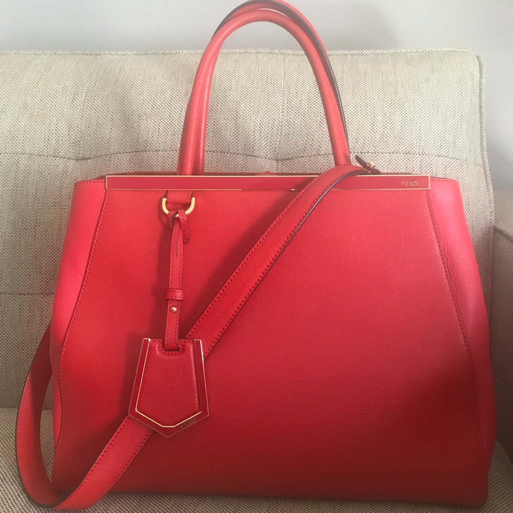 Fendi 2 Jour Medium red Authentic Handbag